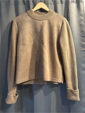 Ann Taylor medium brown faux suede mixed media sweater